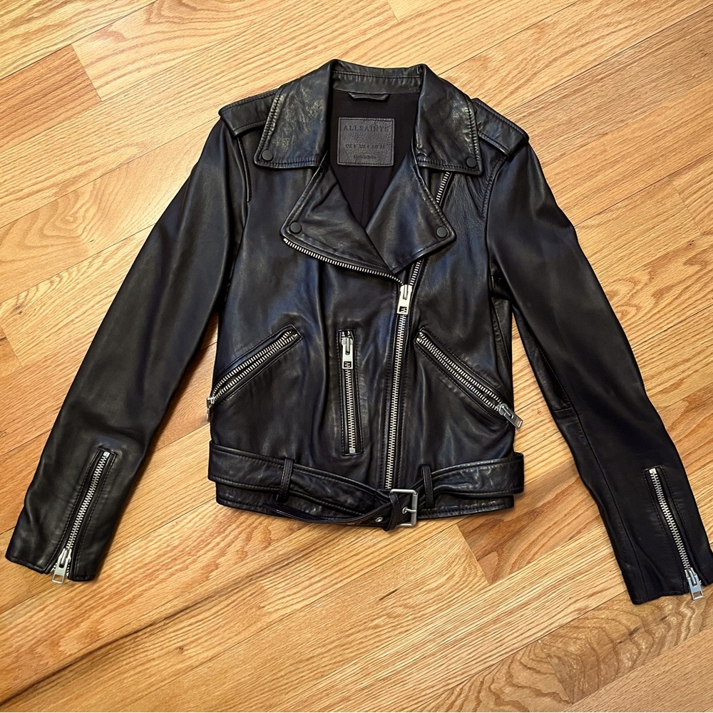 All saints bike leather jacket, us4 uk6